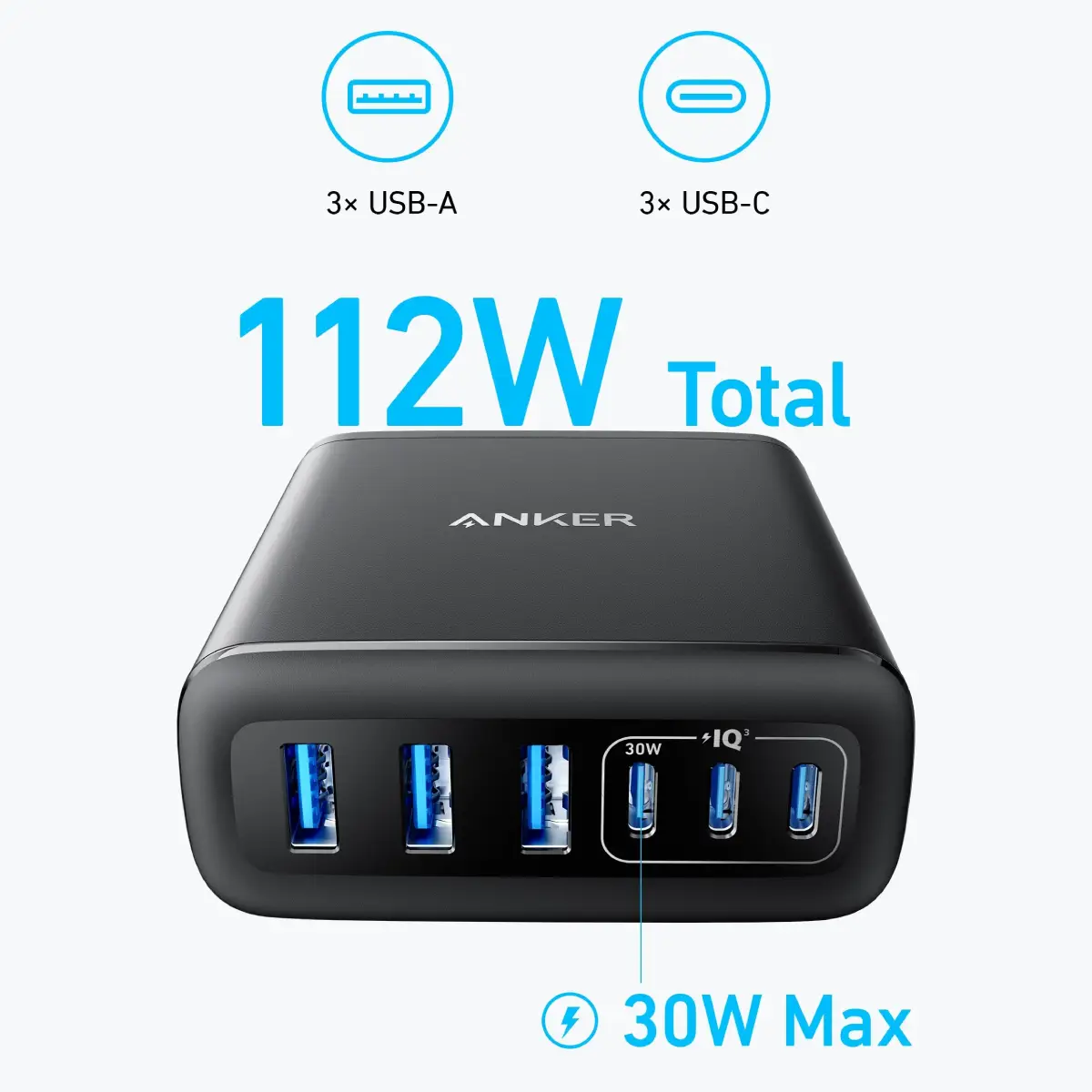 شاحن أنكر 112 واط متعدد بـ 6 منافذ